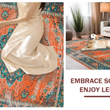 Ultra Soft Area Rug, Non Slip, Stain Resistant, Washable Area Rugs for Living Room, Bedroom, Chic Orange and Teal Abstract Look(Orange)