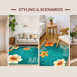 Ultra Soft Area Rug, Non Slip, Stain Resistant, Washable Area Rugs for Living Room, Bedroom, Rustic Floral Teal Delight(Blue)
