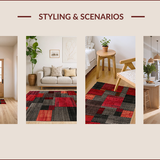 Ultra Soft Area Rug, Non Slip, Stain Resistant, Washable Area Rugs for Living Room, Bedroom, Vibrant Rustic Patchwork Aesthetic(Red)