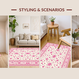 Ultra Soft Area Rug, Non Slip, Stain Resistant, Washable Area Rugs for Living Room, Bedroom, Delicate Floral Silhouette Display(White)