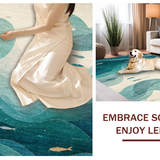 Ultra Soft Area Rug, Non Slip, Stain Resistant, Washable Area Rugs for Living Room, Bedroom, Whale and Octopus Themed Runner Rug with Tranquil Oceanic Swirls and Fish Motifs(Blue)