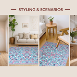 Ultra Soft Area Rug, Non Slip, Stain Resistant, Washable Area Rugs for Living Room, Bedroom, Vibrant Pastel Floral Motif(Blue)