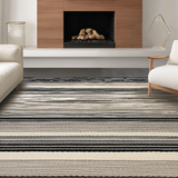 Ultra Soft Area Rug, Non Slip, Stain Resistant, Washable Area Rugs for Living Room, Bedroom, Rustic Textured Linear Motif(Black)