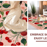 Ultra Soft Area Rug, Non Slip, Stain Resistant, Washable Area Rugs for Living Room, Bedroom, Coquette Pink Bow Fruit Burst Rug with Cherry Motif and Non Slip Design(Pink)