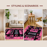 Ultra Soft Area Rug, Non Slip, Stain Resistant, Washable Area Rugs for Living Room, Bedroom, Dynamic Colorful Music Visual(Pink)