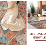 Ultra Soft Area Rug, Non Slip, Stain Resistant, Washable Area Rugs for Living Room, Bedroom, Artistic Tiled Pattern in Earthy Colors(Orange)