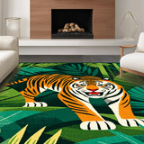 Ultra Soft Area Rug, Non Slip, Stain Resistant, Washable Area Rugs for Living Room, Bedroom, Jungle Inspired Colorful Animal Motif(Green)