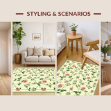 Ultra Soft Area Rug, Non Slip, Stain Resistant, Washable Area Rugs for Living Room, Bedroom, Soft Pastel Blossom Artwork(Ivory)