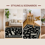 Ultra Soft Area Rug, Non Slip, Stain Resistant, Washable Area Rugs for Living Room, Bedroom, Chic Black and White Musical Aesthetics(Black)