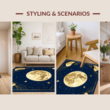 Ultra Soft Area Rug, Non Slip, Stain Resistant, Washable Area Rugs for Living Room, Bedroom, Rustic Celestial Phase Design(Gold)