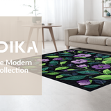 Ultra Soft Area Rug, Non Slip, Stain Resistant, Washable Area Rugs for Living Room, Bedroom, Vivid Botanical Dreamscape Design(Black)