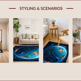 Ultra Soft Area Rug, Non Slip, Stain Resistant, Washable Area Rugs for Living Room, Bedroom, world map round(Blue)