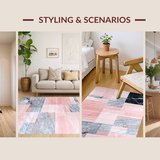 Ultra Soft Area Rug, Non Slip, Stain Resistant, Washable Area Rugs for Living Room, Bedroom, Sleek Light Luxury Geometric Texture(Pink)