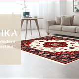 Ultra Soft Area Rug, Non Slip, Stain Resistant, Washable Area Rugs for Living Room, Bedroom, Traditional Oriental Ivory Red Living Room Non-Shedding Rug(Red)