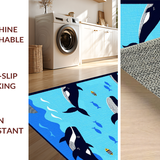 Ultra Soft Area Rug, Non Slip, Stain Resistant, Washable Area Rugs for Living Room, Bedroom, Playful Nautical Creature Design(Blue)