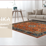 Ultra Soft Area Rug, Non Slip, Stain Resistant, Washable Area Rugs for Living Room, Bedroom, Rustic High-Low Texture Statement(Orange)