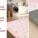 Ultra Soft Area Rug, Non Slip, Stain Resistant, Washable Area Rugs for Living Room, Bedroom, Sophisticated Minimalist Flower Style(Pink)