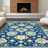 Ultra Soft Area Rug, Non Slip, Stain Resistant, Washable Area Rugs for Living Room, Bedroom, Vibrant Coastal Medallion Aesthetic(Blue)