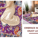 Ultra Soft Area Rug, Non Slip, Stain Resistant, Washable Area Rugs for Living Room, Bedroom, Sophisticated Colorful Medallion Look(Purple)