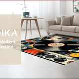 Ultra Soft Area Rug, Non Slip, Stain Resistant, Washable Area Rugs for Living Room, Bedroom, Colorful Semi-Circle Music Motif(Red)