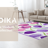Ultra Soft Area Rug, Non Slip, Stain Resistant, Washable Area Rugs for Living Room, Bedroom, Fresh Blooming Tulip Arrangement Style(Purple)