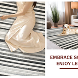 Ultra Soft Area Rug, Non Slip, Stain Resistant, Washable Area Rugs for Living Room, Bedroom, Black and White Striped Rug, Absorbent Non Slip Backing, Geometric Flair(Gray)