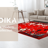 Ultra Soft Area Rug, Non Slip, Stain Resistant, Washable Area Rugs for Living Room, Bedroom, Elegant Asian Floral Motif(Red)