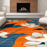 Ultra Soft Area Rug, Non Slip, Stain Resistant, Washable Area Rugs for Living Room, Bedroom, Dynamic Nature-Themed Motif(Orange)