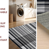 Ultra Soft Area Rug, Non Slip, Stain Resistant, Washable Area Rugs for Living Room, Bedroom, Classic Monochrome Striped Flat Weave Rug with Reversible Farmhouse Design(Black)