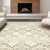 Ultra Soft Area Rug, Non Slip, Stain Resistant, Washable Area Rugs for Living Room, Bedroom, Rustic Warm Toned Geometric Theme(Beige)