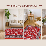 Ultra Soft Area Rug, Non Slip, Stain Resistant, Washable Area Rugs for Living Room, Bedroom, Playful Textured Flower Style(Red)