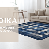 Ultra Soft Area Rug, Non Slip, Stain Resistant, Washable Area Rugs for Living Room, Bedroom, Classic Gray Square Formation(Blue)