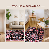 Ultra Soft Area Rug, Non Slip, Stain Resistant, Washable Area Rugs for Living Room, Bedroom, Distressed Vintage Floral Medallion(Black)