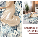 Ultra Soft Area Rug, Non Slip, Stain Resistant, Washable Area Rugs for Living Room, Bedroom, Elegant Off White Lace Motif(Blue)