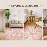 Ultra Soft Area Rug, Non Slip, Stain Resistant, Washable Area Rugs for Living Room, Bedroom, Vibrant Floral Boho Inspiration(Ivory)