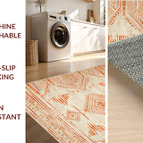 Ultra Soft Area Rug, Non Slip, Stain Resistant, Washable Area Rugs for Living Room, Bedroom, Stylish Warm Beige Medallion Theme(Orange)