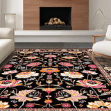 Ultra Soft Area Rug, Non Slip, Stain Resistant, Washable Area Rugs for Living Room, Bedroom, Abstract Black Blossom Pattern(Black)