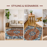 Ultra Soft Area Rug, Non Slip, Stain Resistant, Washable Area Rugs for Living Room, Bedroom, Cozy Antique Tiled Motif(Brown)
