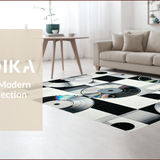 Ultra Soft Area Rug, Non Slip, Stain Resistant, Washable Area Rugs for Living Room, Bedroom, Stylish Modern Disc Aesthetic(Black)