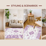 Ultra Soft Area Rug, Non Slip, Stain Resistant, Washable Area Rugs for Living Room, Bedroom, Rustic Vintage Patterned Charm(Purple)