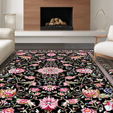 Ultra Soft Area Rug, Non Slip, Stain Resistant, Washable Area Rugs for Living Room, Bedroom, Lush Botanical Scalloped Design(Black)