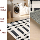 Ultra Soft Area Rug, Non Slip, Stain Resistant, Washable Area Rugs for Living Room, Bedroom, Retro Contrast Woven Floor Covering with Minimalist Linear Pattern(Beige)