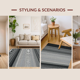 Ultra Soft Area Rug, Non Slip, Stain Resistant, Washable Area Rugs for Living Room, Bedroom, Stylish Neutral Toned Stripes(Black)