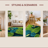 Ultra Soft Area Rug, Non Slip, Stain Resistant, Washable Area Rugs for Living Room, Bedroom, Rustic Organic Leaf Patterned Charm(Green)