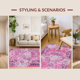 Ultra Soft Area Rug, Non Slip, Stain Resistant, Washable Area Rugs for Living Room, Bedroom, Contemporary Pastel Floral Elegance(Pink)
