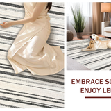 Ultra Soft Area Rug, Non Slip, Stain Resistant, Washable Area Rugs for Living Room, Bedroom, Graphic Horizontal Stripes, Artistic Flat Weave Print(Black)