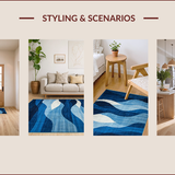 Ultra Soft Area Rug, Non Slip, Stain Resistant, Washable Area Rugs for Living Room, Bedroom, Contemporary Abstract Curved Design(Blue)