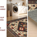 Ultra Soft Area Rug, Non Slip, Stain Resistant, Washable Area Rugs for Living Room, Bedroom, Rustic Earthy Geometric Design(Red)