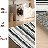 Ultra Soft Area Rug, Non Slip, Stain Resistant, Washable Area Rugs for Living Room, Bedroom, Cotton Braided Rug Black White Stripes Reversible Laundry Mat Porch(Black)