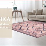 Ultra Soft Area Rug, Non Slip, Stain Resistant, Washable Area Rugs for Living Room, Bedroom, Sophisticated Navy Tiled Arrangement(Pink)
